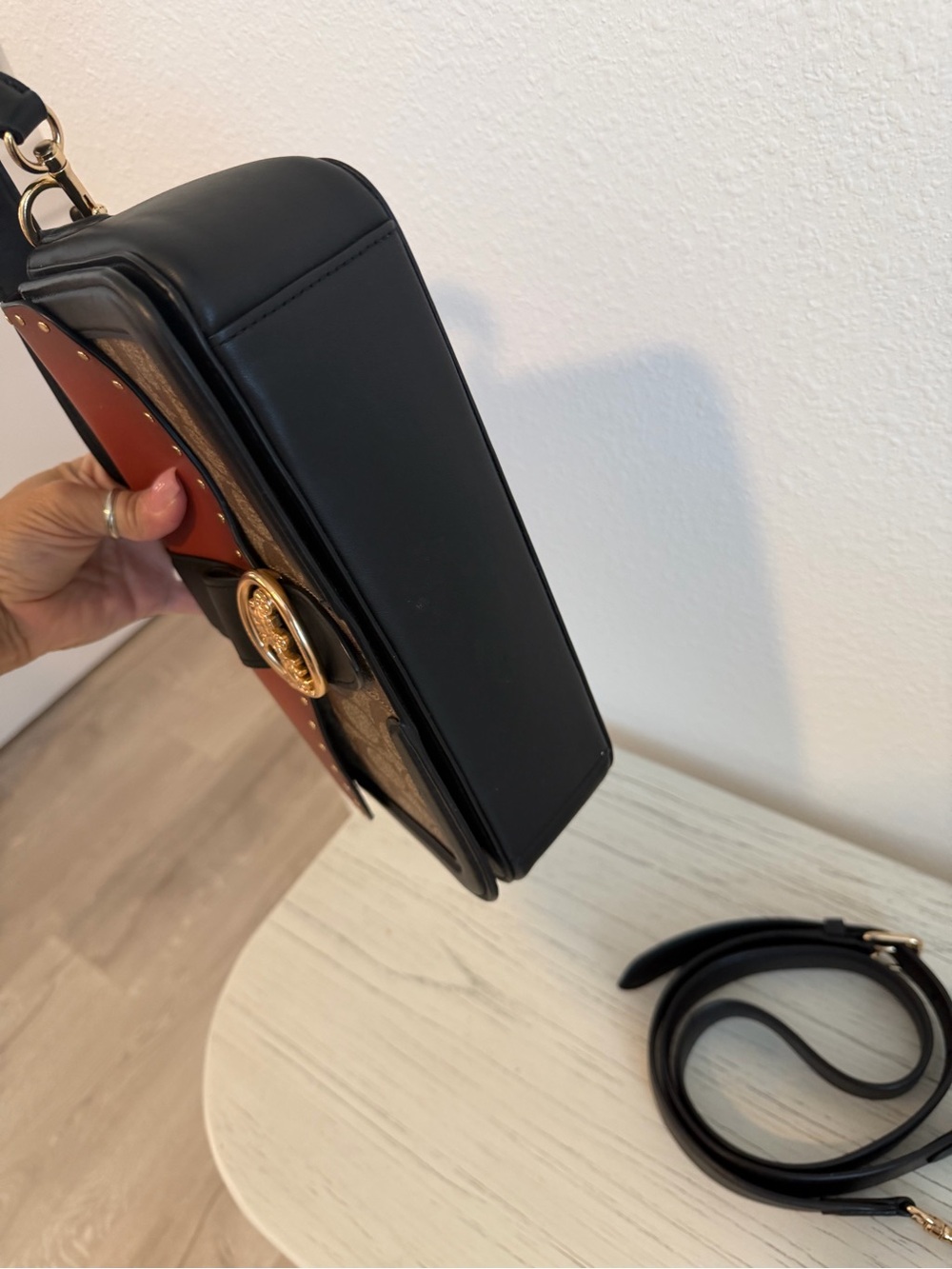 Coach Two-Tone Signature Saddle Bag in Brown and Black - Picture 8 of 15